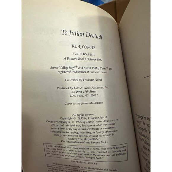 Francine Pascals Sweet Valley Twins Super Chiller Evil Elizabeth Paperback Book - Picture 4 of 4